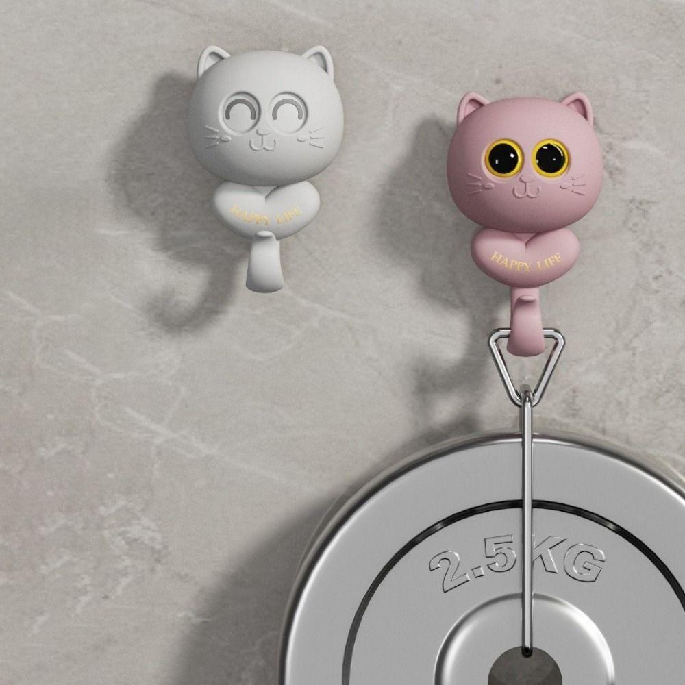Plastic Cartoon Cat Hooks Free Punching Key Holder Multi-functional Cat Blink Eyes Hook  Kitchen