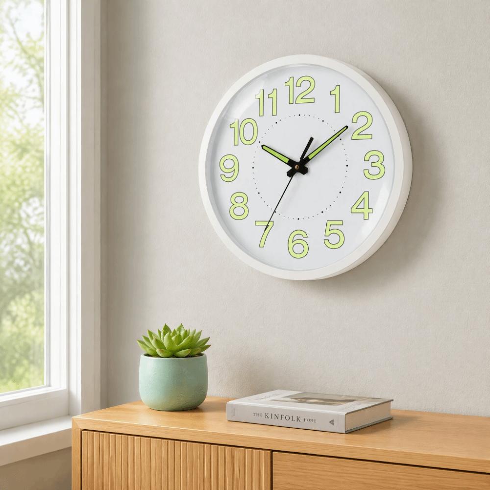 30cm Diameter Silent Quartz Clock Plastic Frame Luminous Wall Clock Wall Mounted Clock Night Use