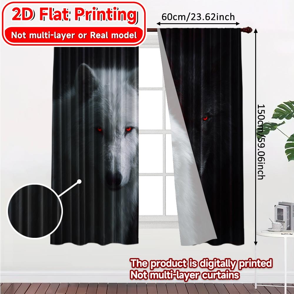 2D Flat Printing,2pcs Mystic Wolves Chic Curtain Cloth Yarn Curtains Room Decor Use for Bedroom, Living Room, Office, And Teen