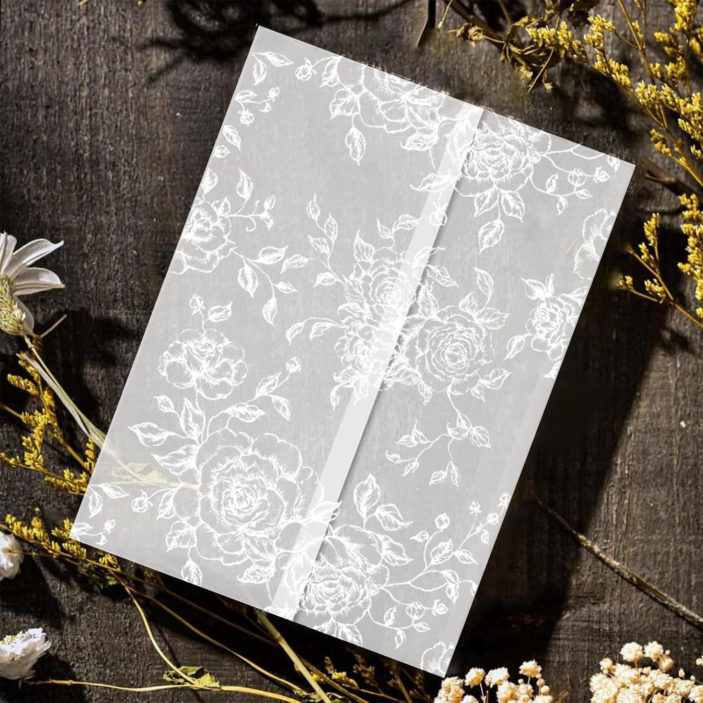 Vellum Jackets for 5x7 Envelopes For Invitations Wedding Invitation Envelopes Vellum Paper Kit Sleeves Pre-Folded Floral Wraps Jacket Wildflower for