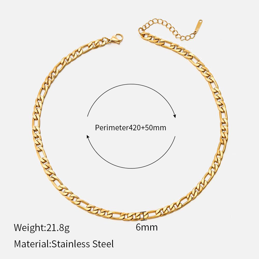 European and American Fashion Niche Design Stainless Steel Necklace Popular Real Gold Electroplated Cuban Chain Women's Necklace