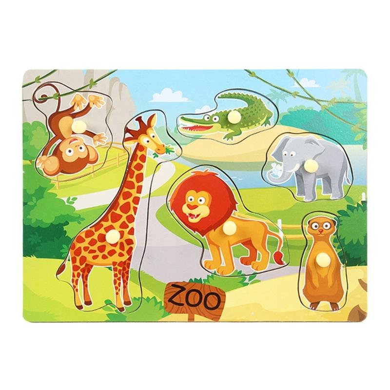 Wooden Farm Animals Marine Life Puzzle For Children Aged 3-6 Years Old Pegs Puzzle Hand Game
