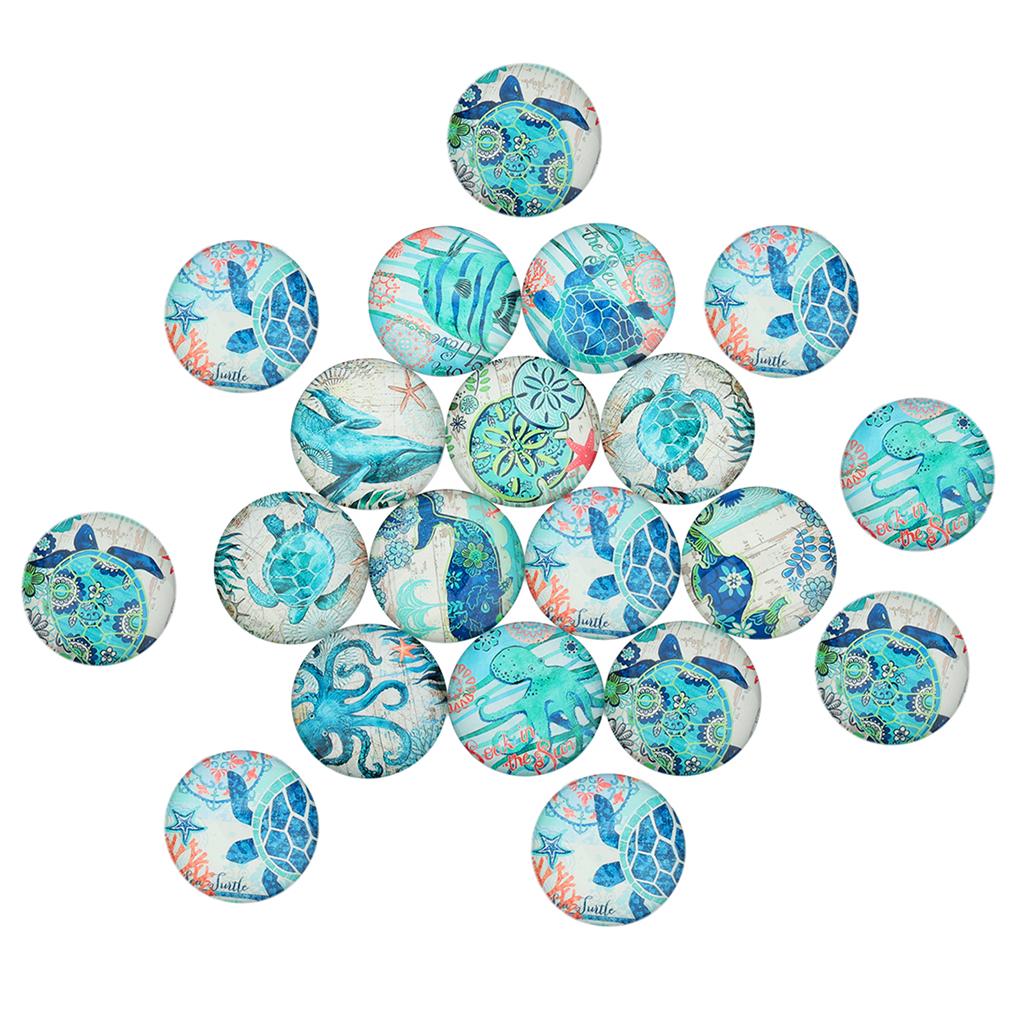 20pcs Ocean Fish Round Glass Cabochon DIY Flatback Jewelry Cameo Findings