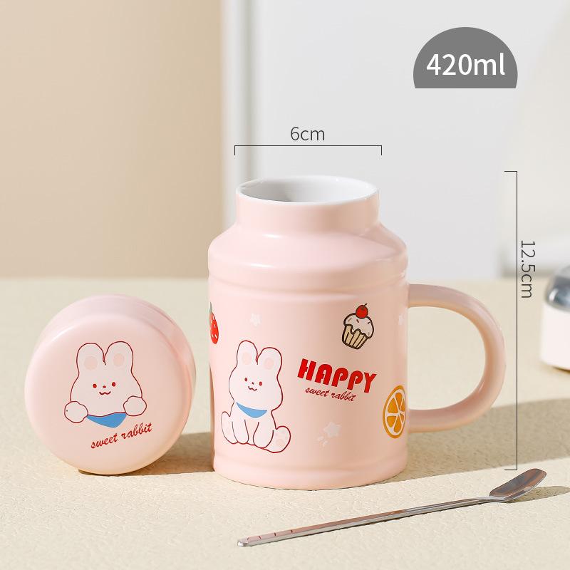 Niedlicher kreativer Retro-Becher Internet-Berühmtheit Hase Blume Tier Keramiktasse Damen Heim-Büro-Tasse Hase