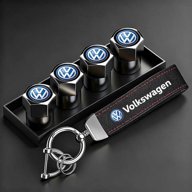 VW Car Tire Wheel Valve Caps Cover Suede VW Car Key Chain Ring Keychain For VW GTI Polo Golf MK6 Passat Tiguan Arteon ID.3 Jetta