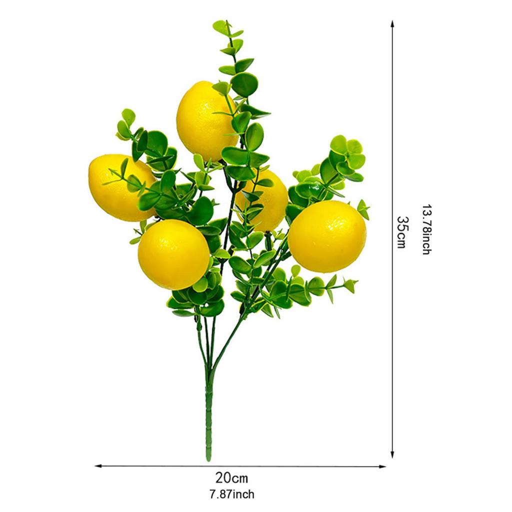 Artificial Lemon Branch with Green Leaf Realistic Floral Arrangement Lemon Plant Bouquet for Home Garden Kitchen Porch Ornament