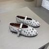 Sheepskin Version~ Flat Shoes, Ballet Shoes, One-word Buckle Rivets, Mary Jane Shoes, Shallow Mouth Versatile Hollow Single Shoes Women