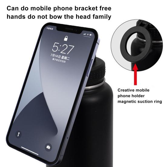Insulated Water Bottle with Magnet Phone Holder Stand Leak-Proof Stainless Steel Kettle Double Vacuum Insulation Water Bottle for Gym