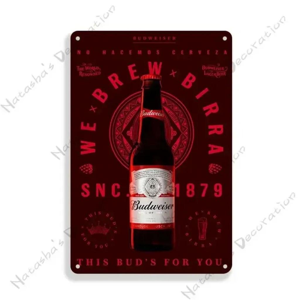 Budweiser Beer Metal Tin Sign 30x20cm, Vintage Advertising Wall Decor