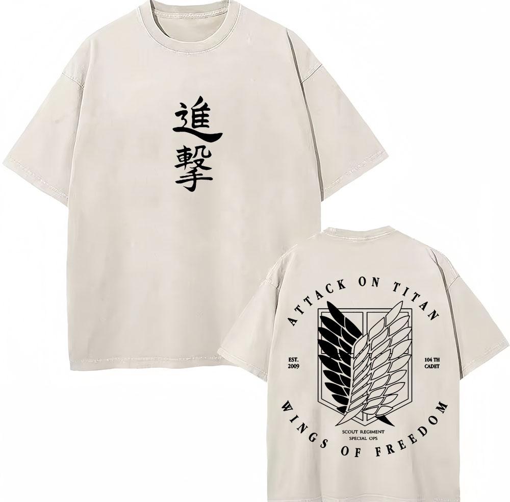 Washed Vintage Anime Attack On Titan Eren Jaeger Skeleton Graphic T Shirt Men Women Cartoon Manga Oversized Tshirts Streetwear