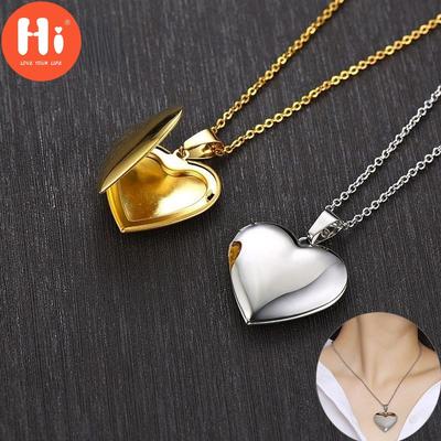Hi Light Heart Locket μενταγιόν για γυναίκες Ανδρικές ανοιγόμενες κορνίζες Γυαλιστερό κολιέ από ανοξείδωτο ατσάλι Οικογενειακό γιακά αγάπης
