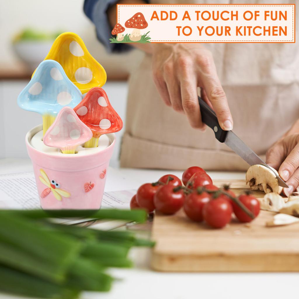 4Pcs Ceramic Cactus Measuring Spoons Set Adorable Functional Kitchen Utensils with Holder Cup Home Ornament Measuring Cup4