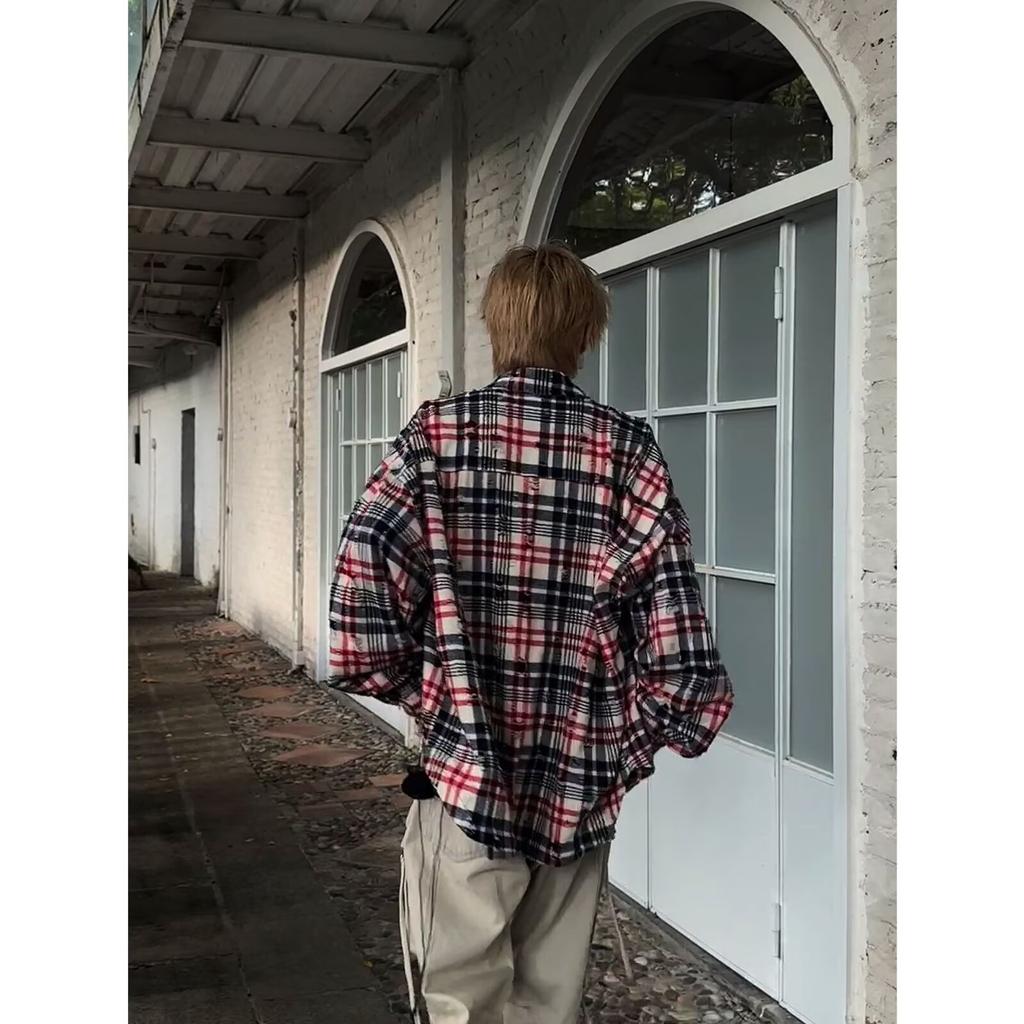 2024 Plaid Long Sleeve Shirt Japanese Hong Kong Style Ins Loose Shirt Boys Summer Trendy Versatile Casual Coat