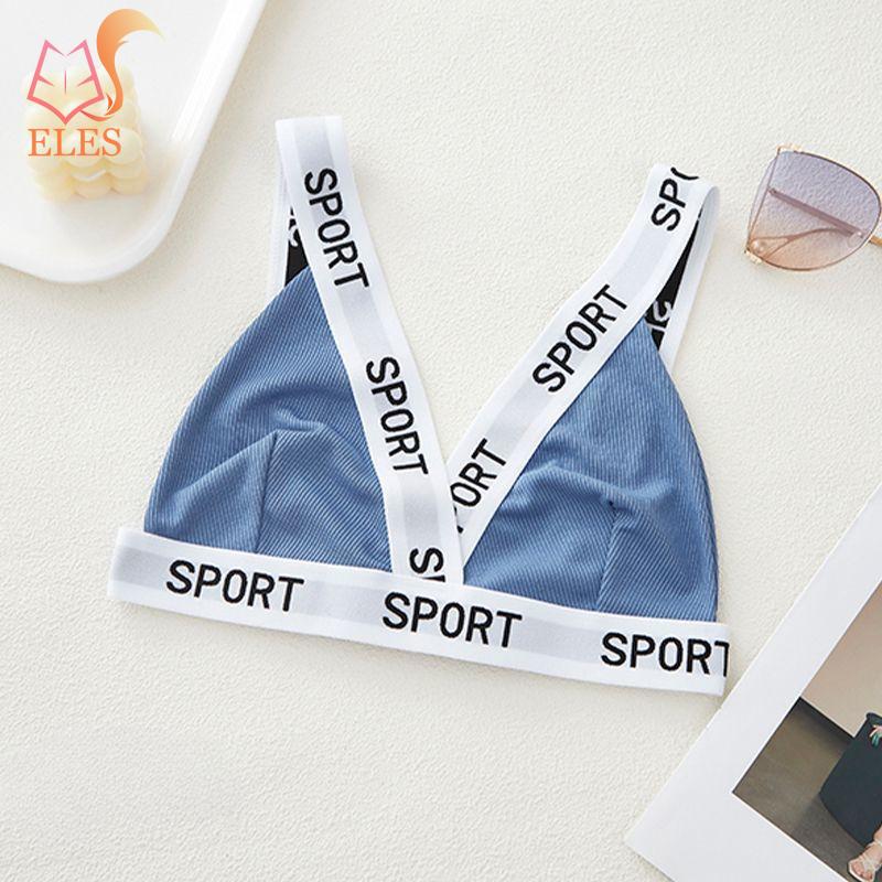 SPROT English Letters with Threaded Cotton Deep V Sports Bra Gathered Triangle Cup Without Steel Ring Comfortable Chest Wrap