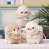 Cute Fluffy Lamb Plush Toy Soft Fuzzy Fabric Plaid Ruffle Collar Home Decor Ornament for Kids Birthday Party Gift
