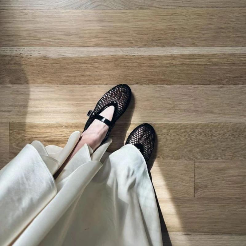 Mesh Hollow Ballet Flats, Summer Breathable Casual Sandals for Women, Full Diamond Crystal Mary Jane Shoes Hollow Shoes