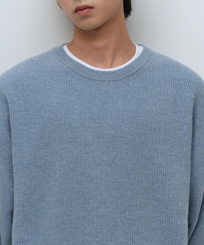 Musinsa Standard [Victoria Wool] Minimal Ribbed Crew Neck Knit [Sky Blue]