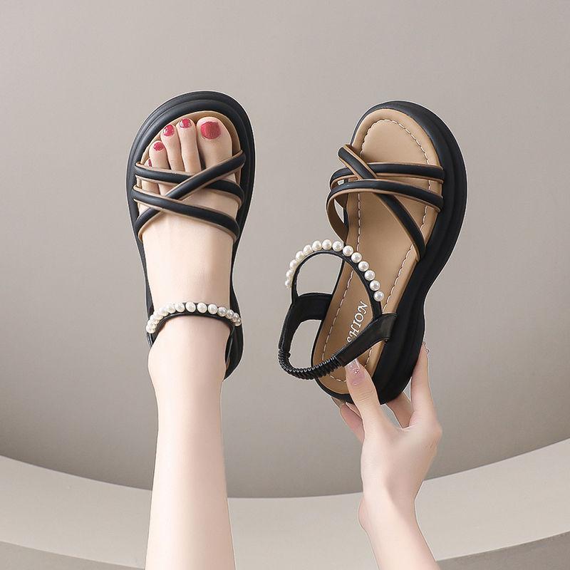 Fashion Women's Sandals Pearl Roman Style Round Toe Tip Open Ladies Shoes Platform Designer Wholesale Sales Luxury Summer Original 2025