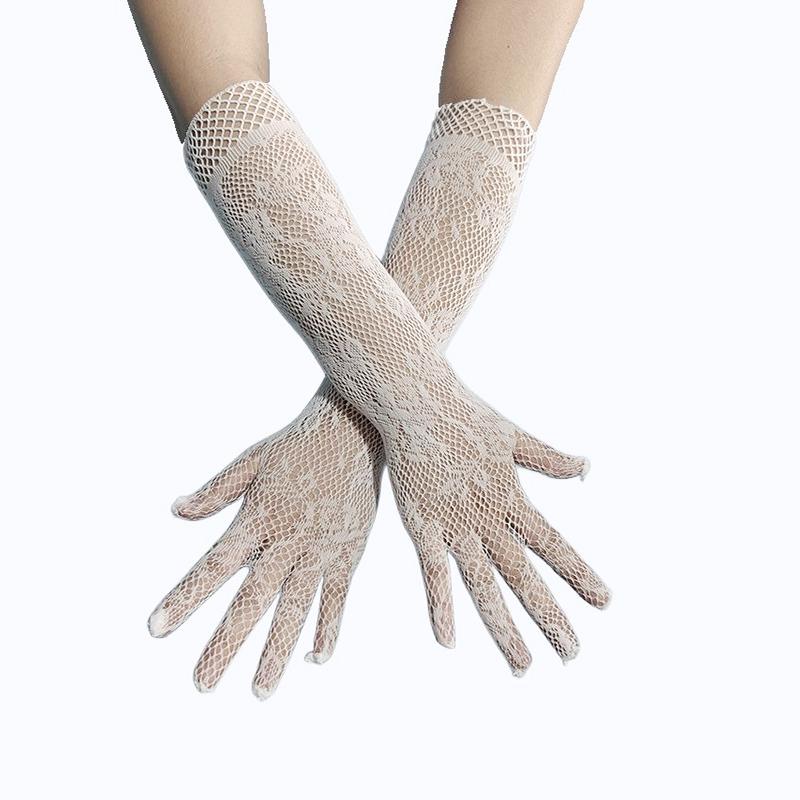Women Sexy Lace Floral Mesh Gloves High Elasticity Fishing Net Hollow Disco Dance Costume Punk Goth Cosplay Accessories