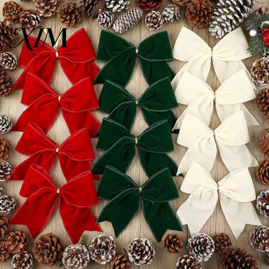 Reusable Fabric Bows 2Pcs Christmas Tree Bow Decors, Velvet Holiday Wreath Hanging Ornament Handmade Decor for Home, Festive Garland Wedding Backdrop