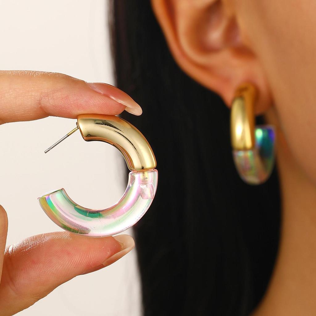 Colorful Geometric C-Shaped Earrings: Fashionable European and American Design for Women