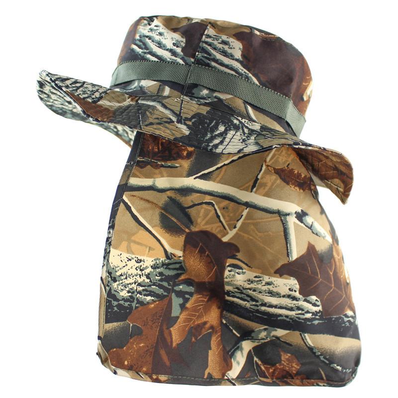 Men's and women's outdoor camouflage sun protection hat neck protection devil hat sunshade UV protection bucket hat leaf shawl hat