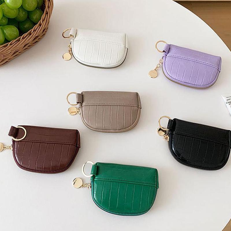 Shell Small Wallet Pu Leather Coin Purse Simple Card Holder Korean Solid Color Zipper Key Case Mini Handbag