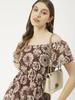 Moomaya Printed Off-Shoulder Poly Georgette Midi Dress Cinched Long Dress