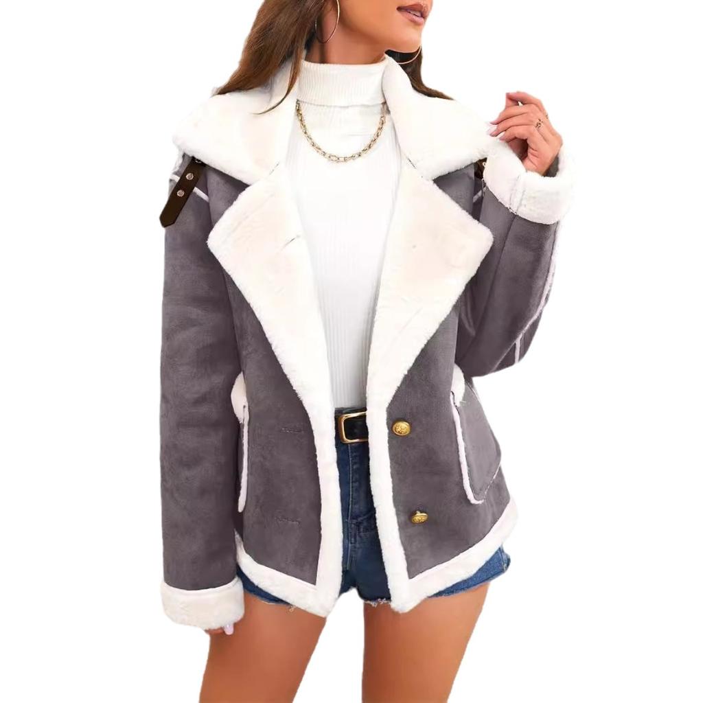 New Winter Women's Fashion Lapel Fleece Jacket, Warm Casual Thickened Outerwear Coat for Crossbody