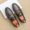 Fashion Designer Men's Pointed Metal Button Wedding Shoes Male Print Pattern Loafers Formal Dress Footwear Zapatos Hombre