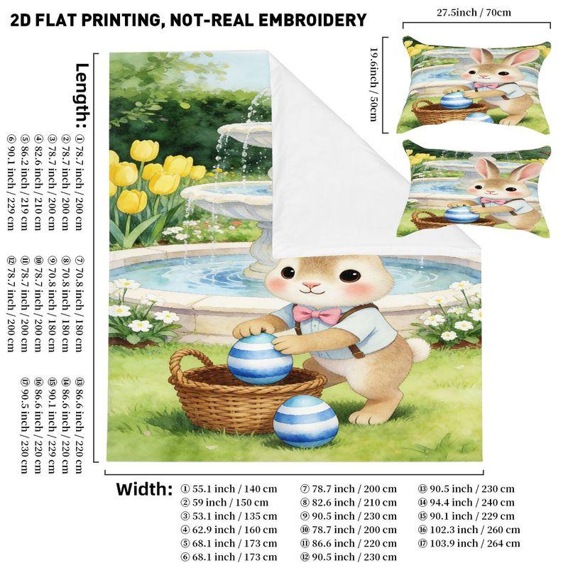 Bedding Pillowcase Quilt Cover 3-Piece Set Rabbit, Easter Egg Pattern, Easter Home Decoration