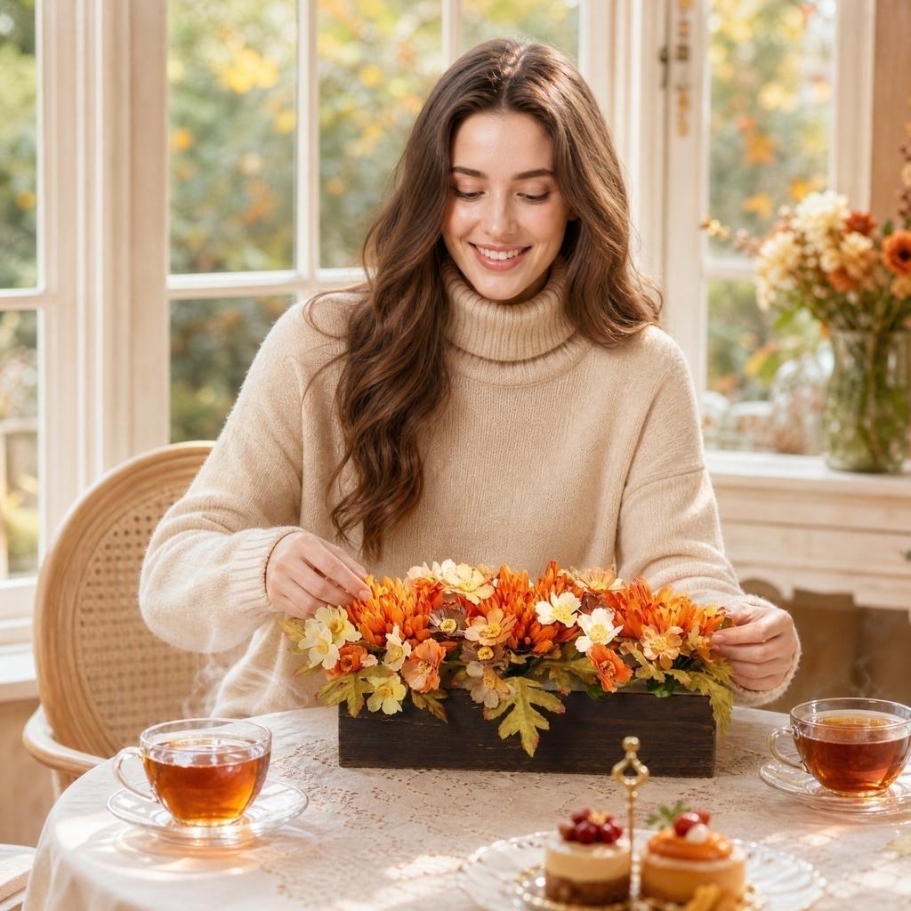 Artificial and Maple Leaf Fall Table Centerpiece for Festival and Thanksgiving Decor
