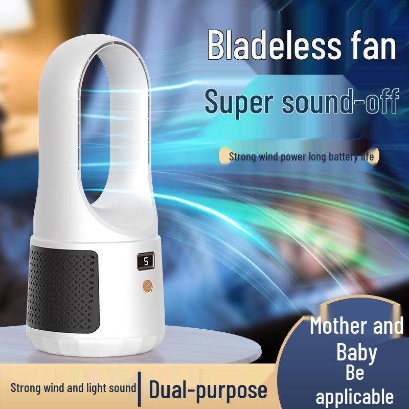 Silent USB Rechargeable Desktop Leafless Tower Fan with Power Display