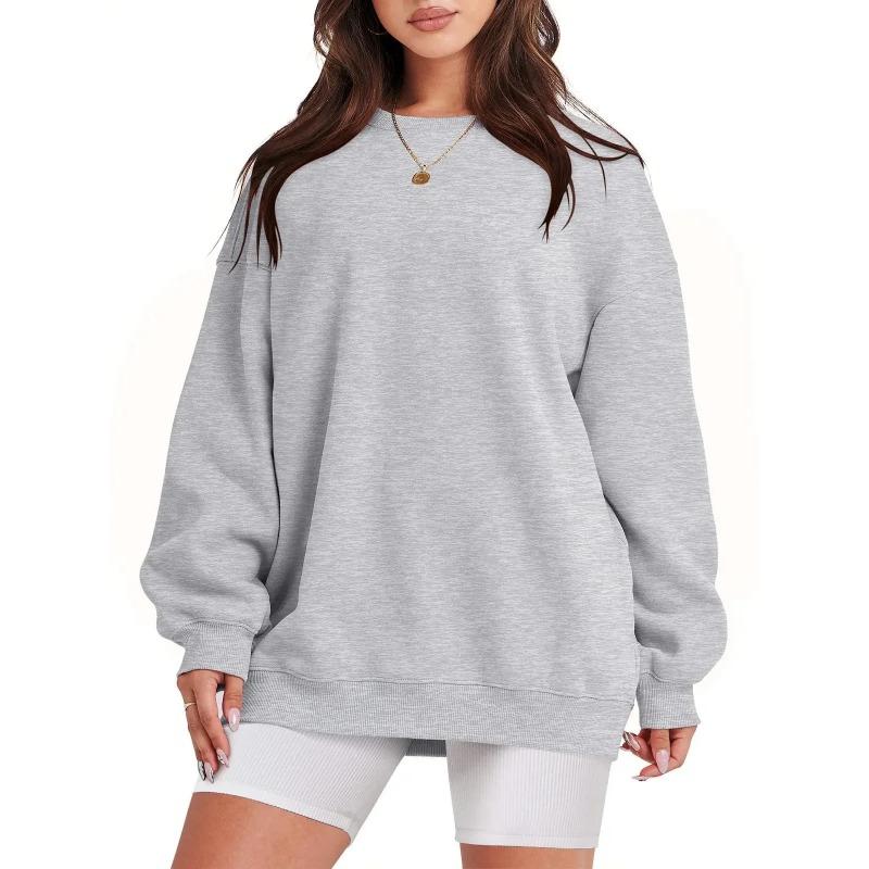 Women's Loose-Fit Sweatshirt Crew Neck Fleece-Lined Long Sleeve Top Solid Color Round Neck For Autumn Winter 2025