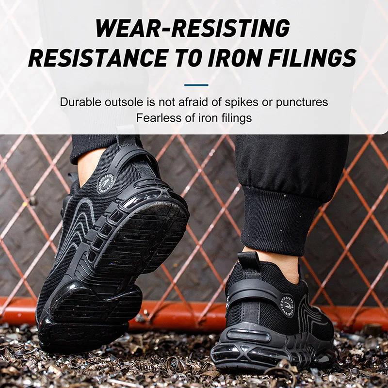New Safety Shoes Men Rotary Buckle Work Shoes Air Cushion Indestructible Sneakers Puncture-Proof Security Boots Protective
