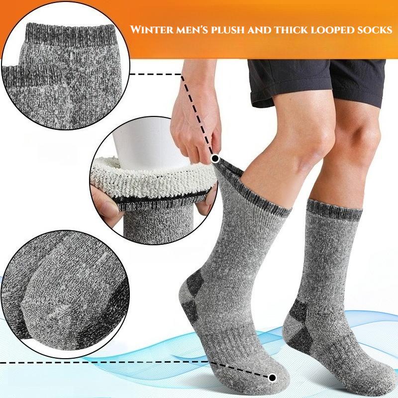 3 Pairs Men Women Winter Thick Thermal Socks Heavy Duty Fleece Ski Hiking Outdoor Floor Socks