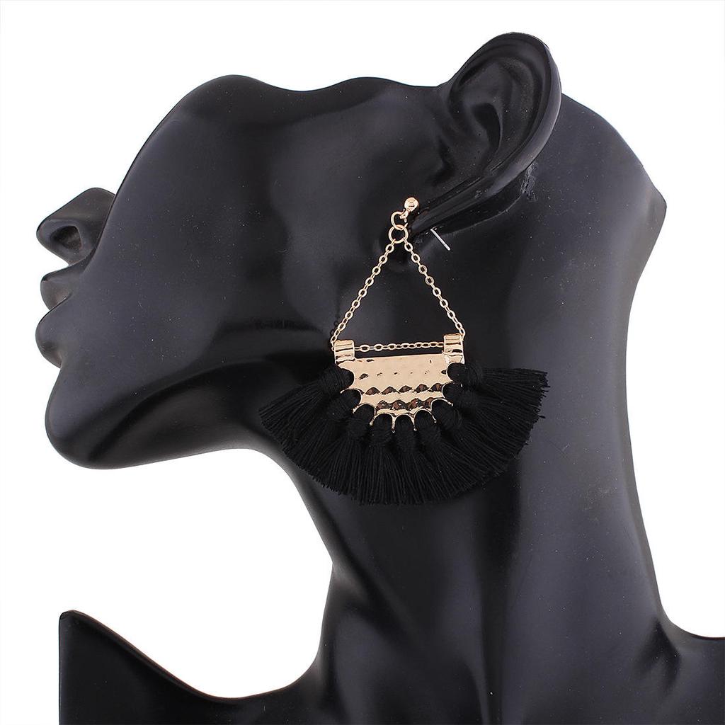 Gprince European Fashion Fan-shaped Gothic Tassel Earrings Ear Drops Women Jewelry Black
