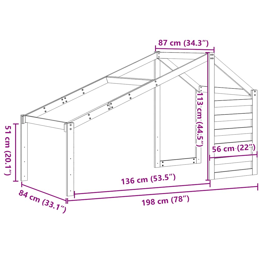 Roof for Children s Bed White 198x87x113 cm Solid Pine Wood