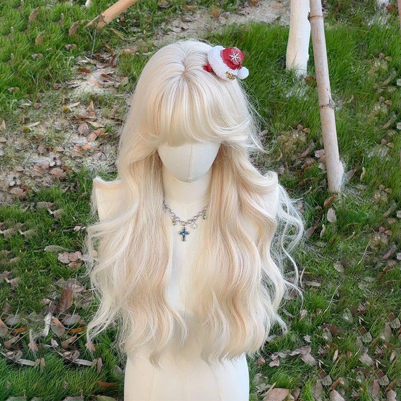 

Довга кучерява перука Off-White для дівчат з чубчиком-вісімкою, пухнасті великі локони, що обрамляють обличчя абрикосовий