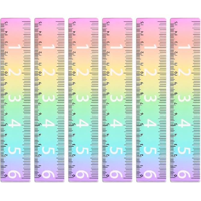 BAYTORY 6Pcs 8inch/20cm Acrylic Straight Rulers, Transparent Gradient Color Rulers, Shatterproof Rainbow Color Measure Stationery with Centimeters, 6inch/15cm