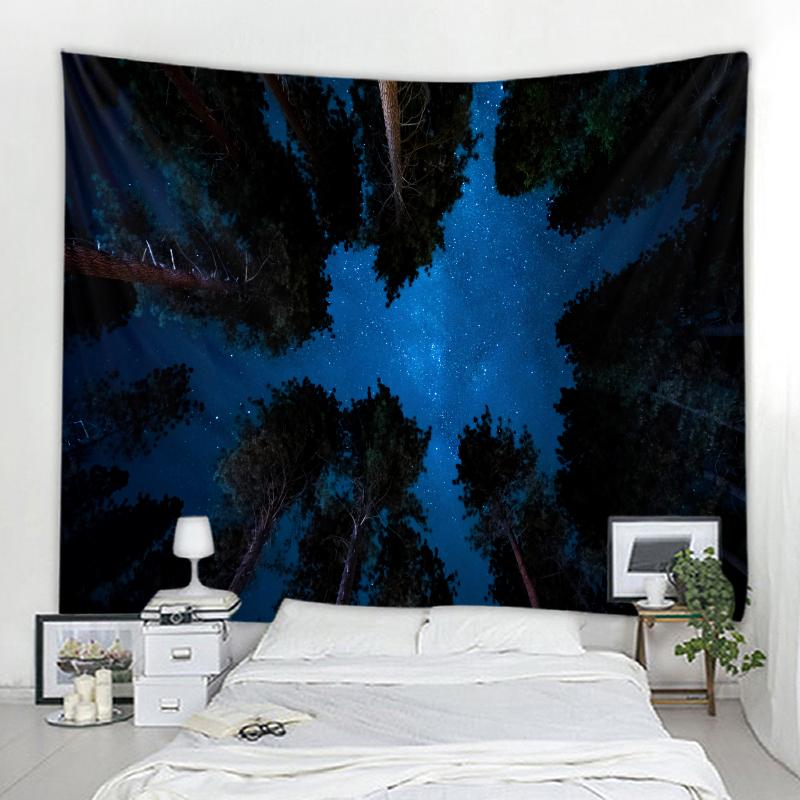Forest Tapestry Wall Hanging Trees Stars Fabric Tapestry Home Living Room Bedroom Dormitory Decoration