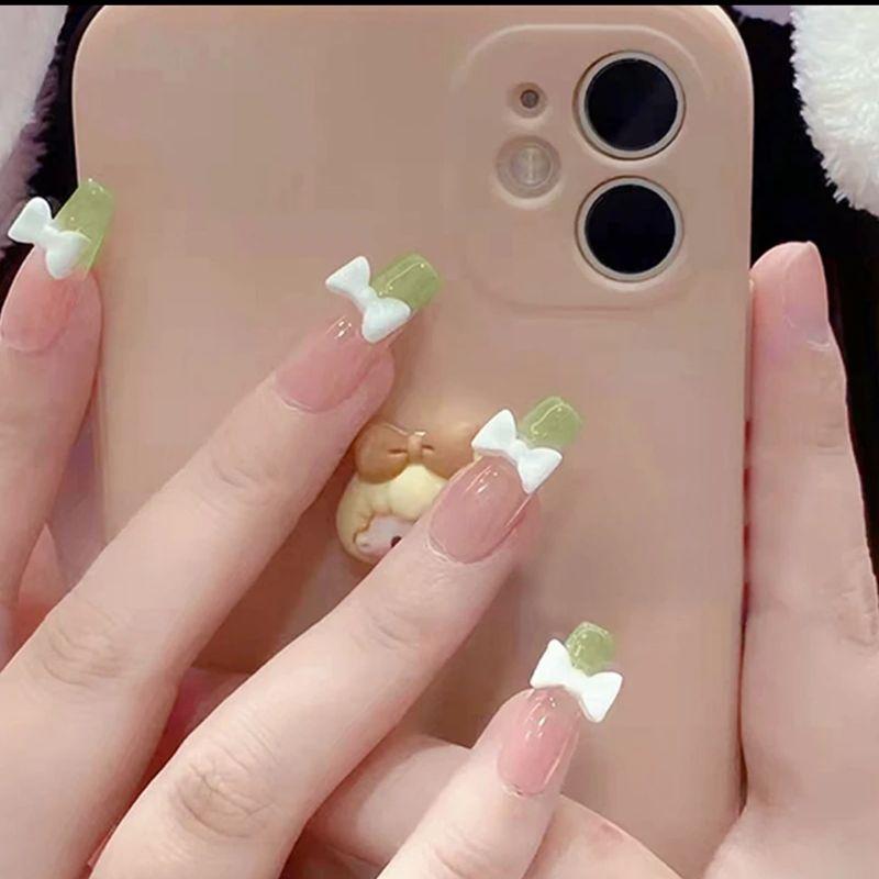 

Nail Stickers Wear Armor Children 13 Years Old 10 Years Old Bows Mid Length Long Length 11 Students Nail Sticker Finished Products Fake Nails Milk green butterfly [Long] send tool kit