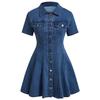 Summer New Style Short Sleeve Doll Collar Long Over-Knee Denim Dress Women's High Waist A-Line Shirt Dress Korean Version
