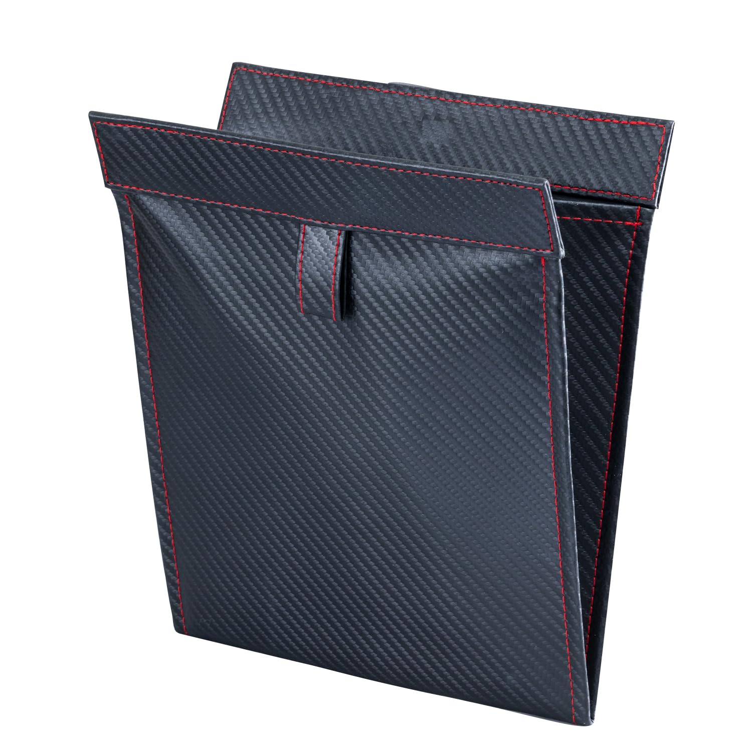 SEIWA WA173 Car Interior Trash Can Slim Odor Activated Carbon Front Seat Footwell Magnetic Carbon Fiber Look Small Item Detachable Hook - Foldable, чёрный