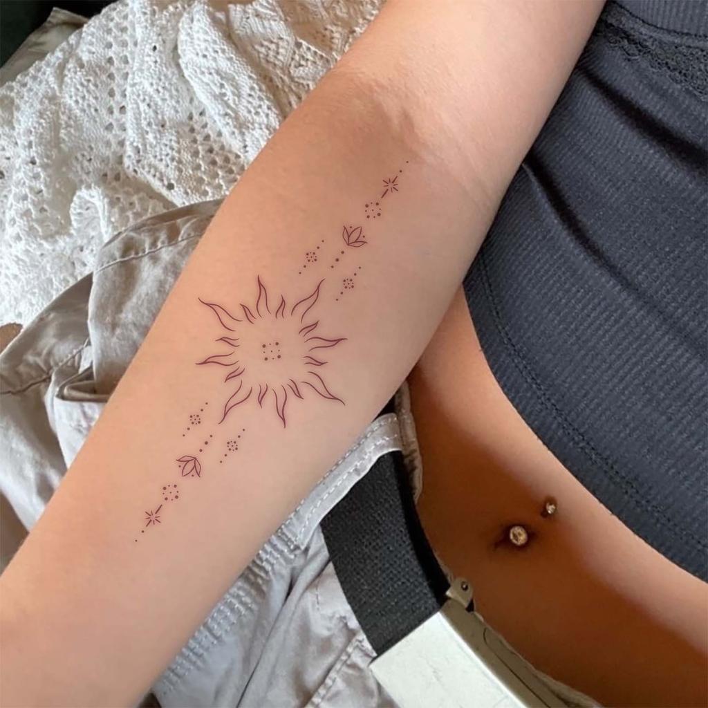 Simple Niche Tattoo Sticker Waterproof Women'S Long-Lasting Line Sun Pendant Line Tattoo Sticker