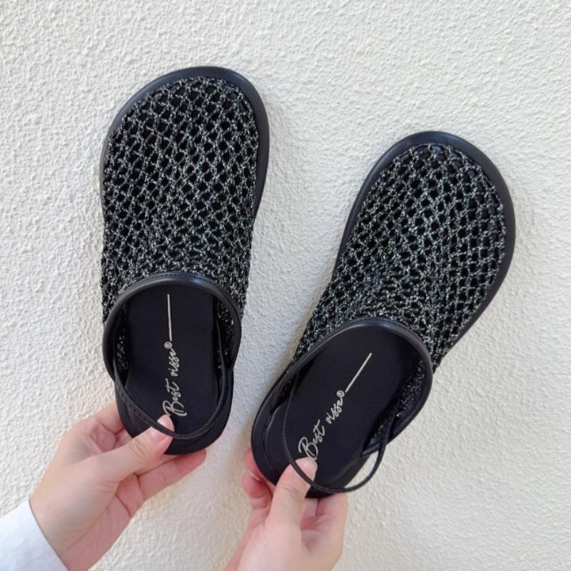 Fashion Women Flats Mesh Mules Shoes Summer Weave Shoes for Woman 2025 New Casual Sandals Designer Walking Flip Flops Fad Rome Sandalias