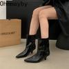 Winter Dünne Absätze Damen Kniehohe Stiefel Mode Spitzzehen Hochzeitsparty Pumps Schuhe Damen Elegant Zum Hineinschlüpfen Lange Stiefeletten