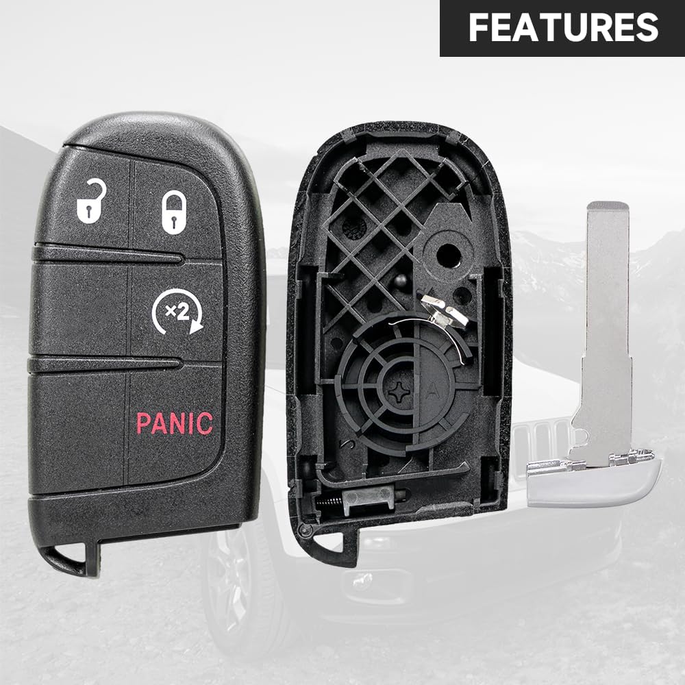 Key Fob Cover Shell Case Replacement 4 Buttons Key Fob Remote Control Shell Case - Compatible for Jeep Renegade Compass 2015-2018  for Fiat 500 500x