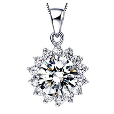 White Gold Plated Sunflower Pendant Necklace with High-Grade Zircon - Perfect Christmas Gift Jewelry
