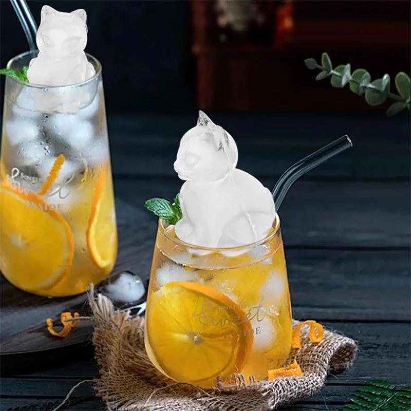 1/3/5PCS Cat Shape Silicone Ice Cube Tray Animal Ice Mold Kitten Ice Maker for Flexible Ice Tray for Whiskey Cocktail Water